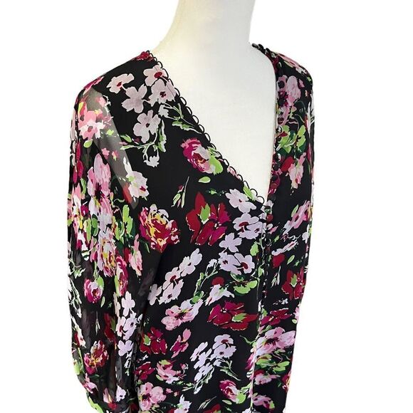 Equipment Natasha 100% Silk Floral Oversized Long Sleeve Knee Length Dress - Picture 6 of 13